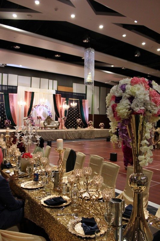 Elegant wedding venue with decorated tables