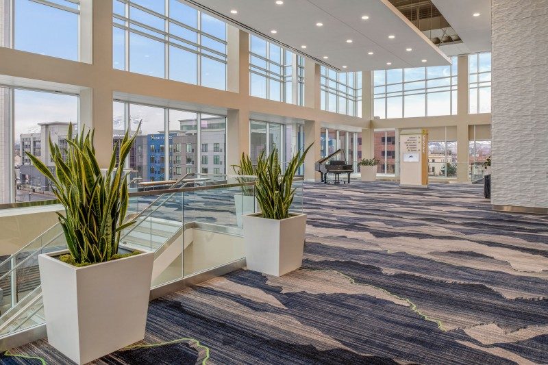 Modern lobby interior with large windows