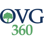 blue and green OVG360 Logo. green tree in
