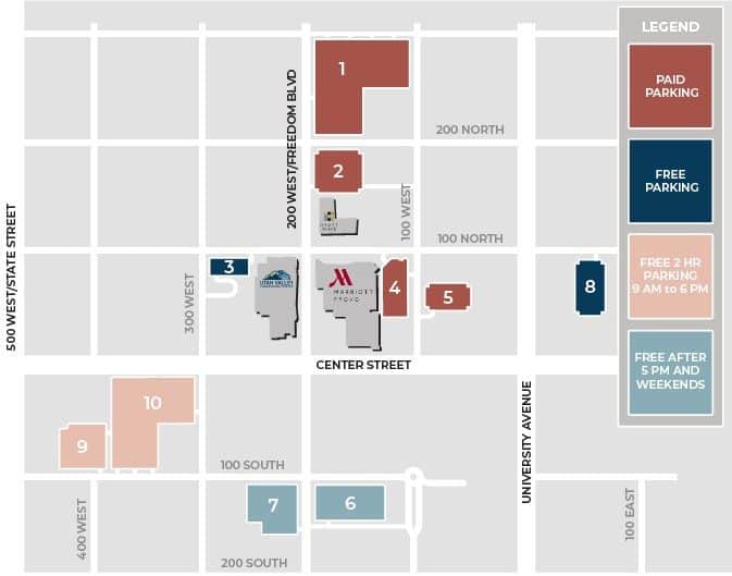 Parking Map of lots near the Utah Valley Convention Center