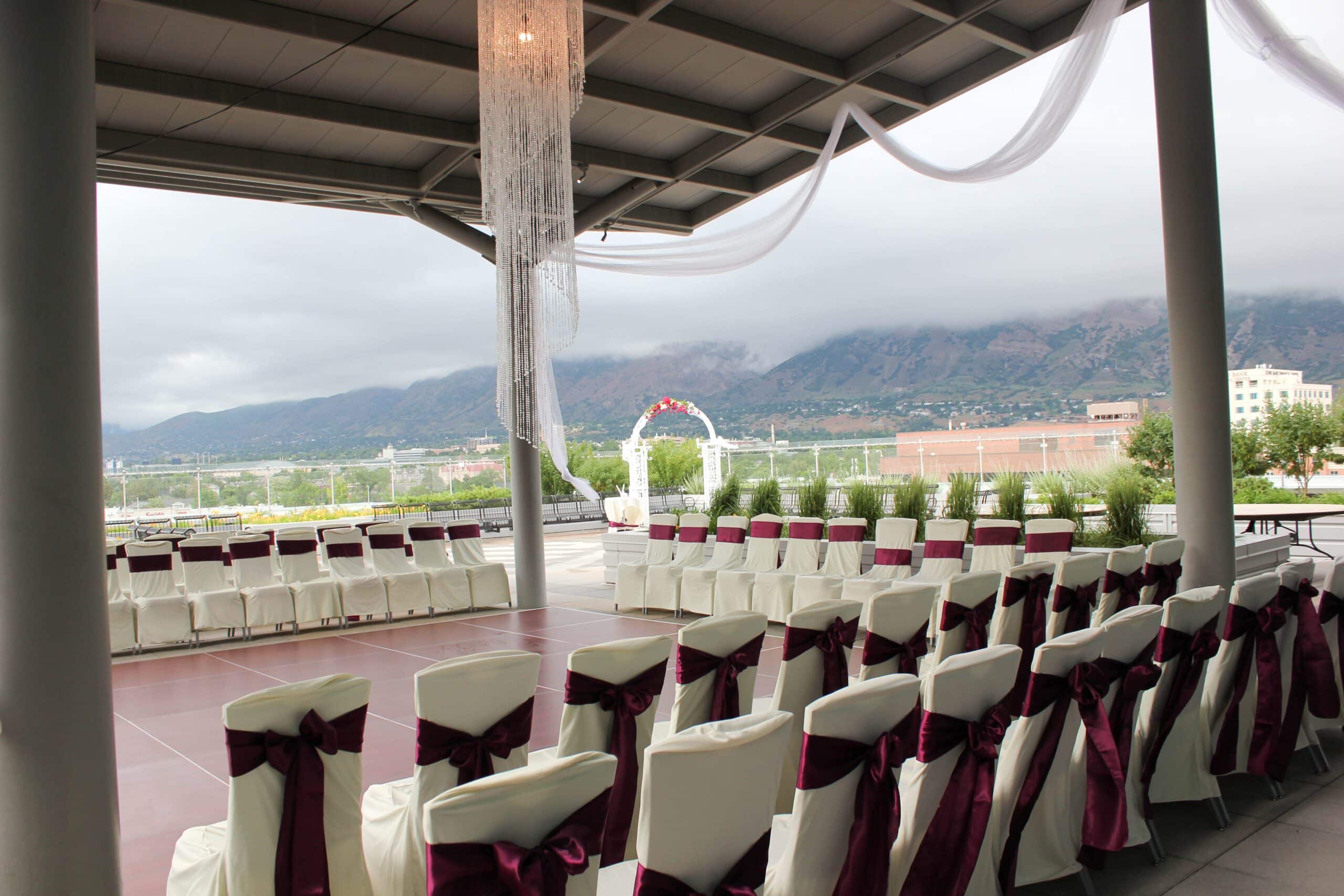 Outdoor wedding venue with chairs