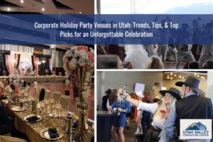 Corporate holiday party venues with elegant decor setup